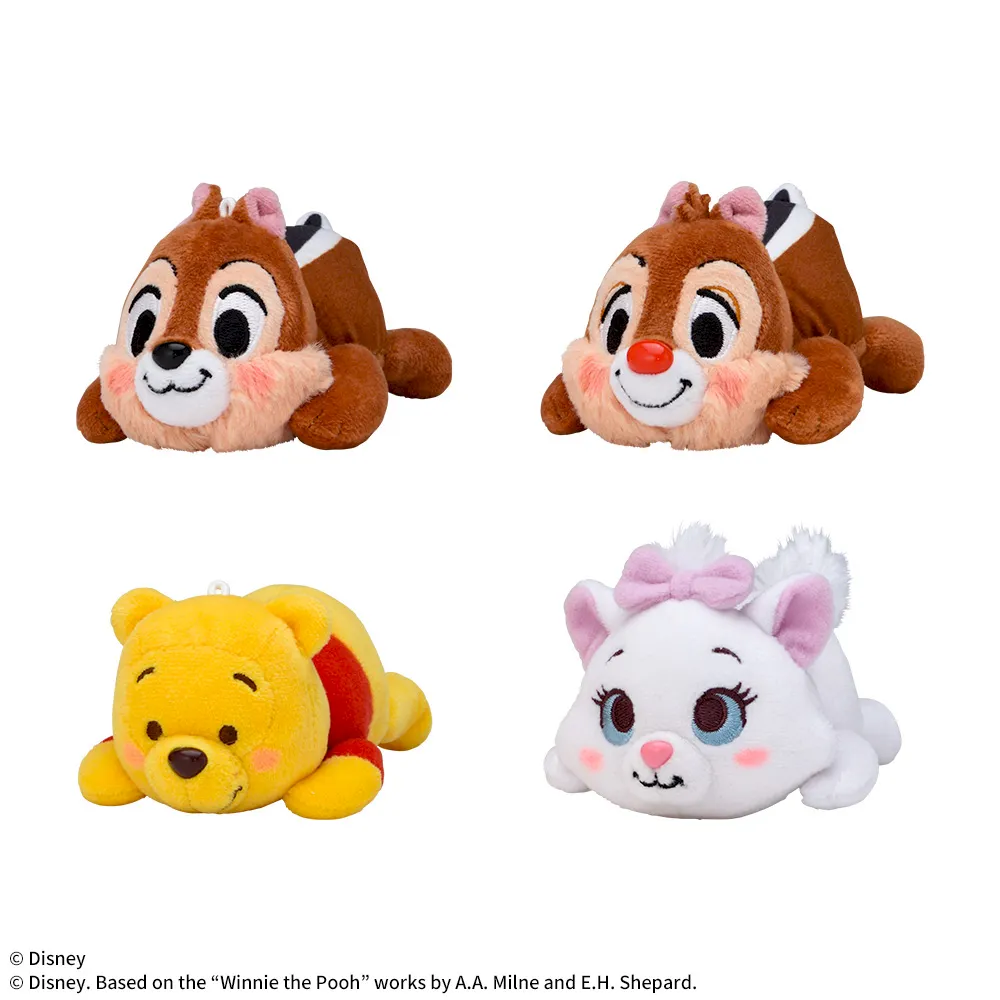 ディズニーキャラクター 赤いほっぺ ぬいぐるみ　28個 ディズニーキャラクター 寝そべり 赤いほっぺ マスコット｜プライズ